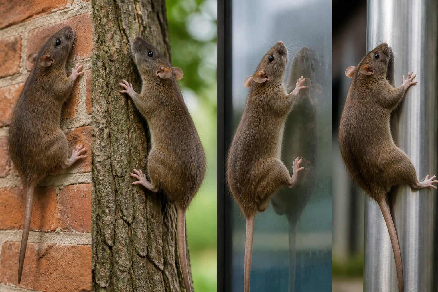 A brown rat climbing on rough and smooth surfaces, showing where it can and cannot get traction.