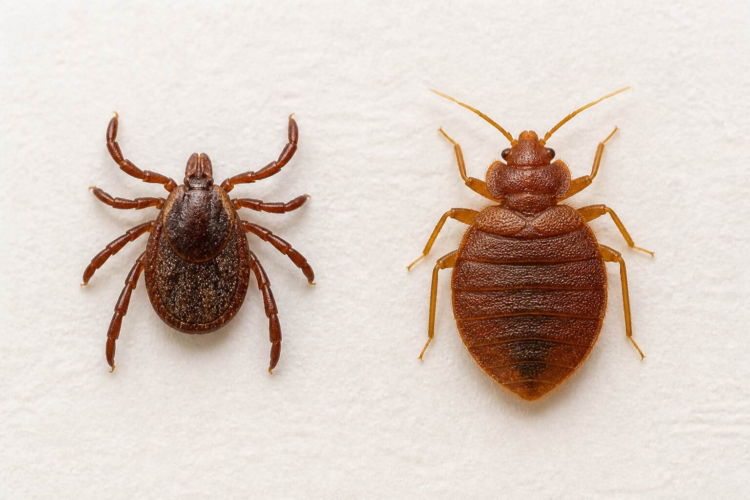 A tick and a bed bug shown side by side for comparison.