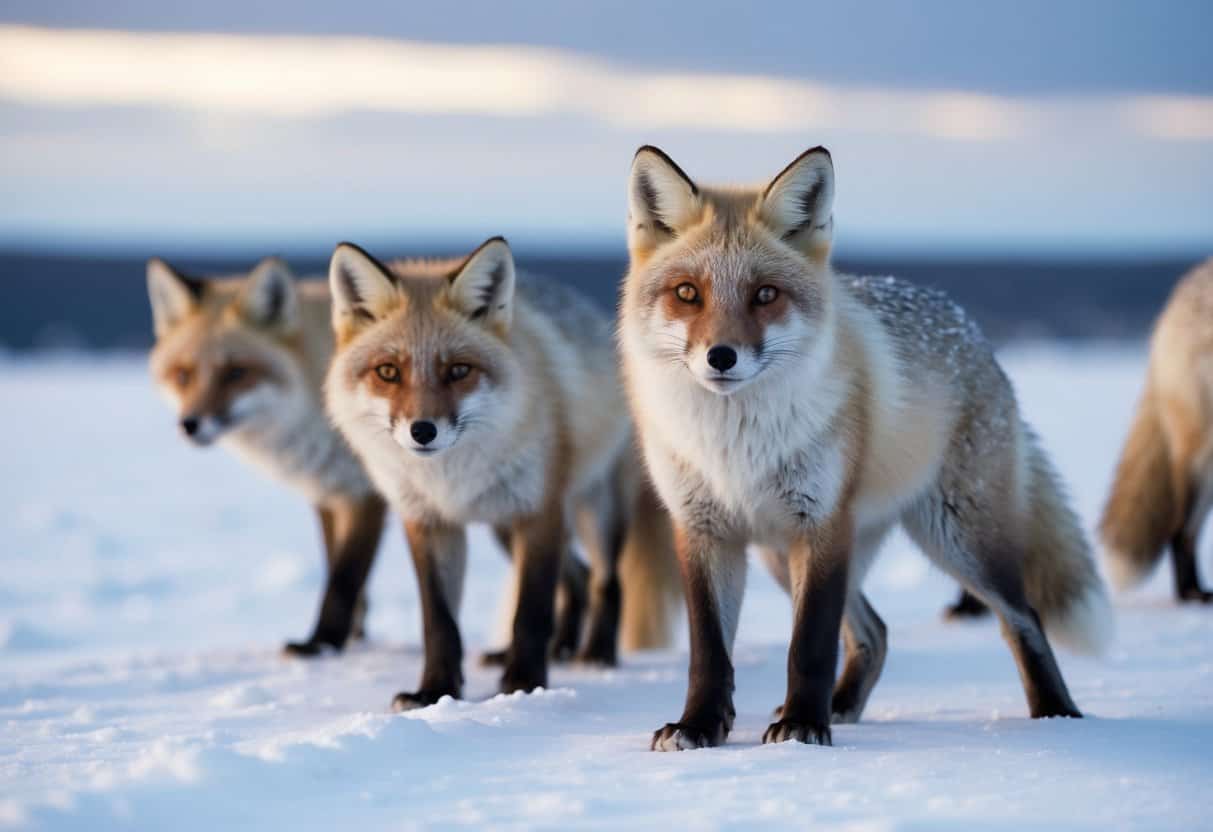 The arctic foxes are most active during the early morning and late evening, as they hunt for food and interact with their pack in the snow-covered tundra