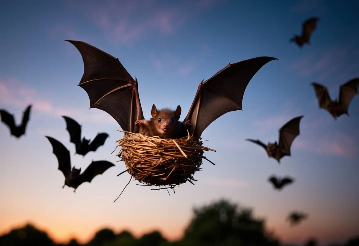 In late summer, baby bats leave the nest at dusk, flapping their tiny wings as they venture out to explore the night sky