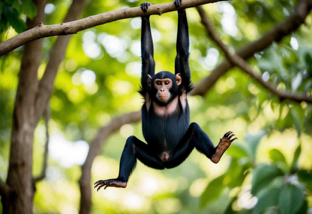 A playful primate swings through the treetops, its agile movements showcasing its strength and dexterity